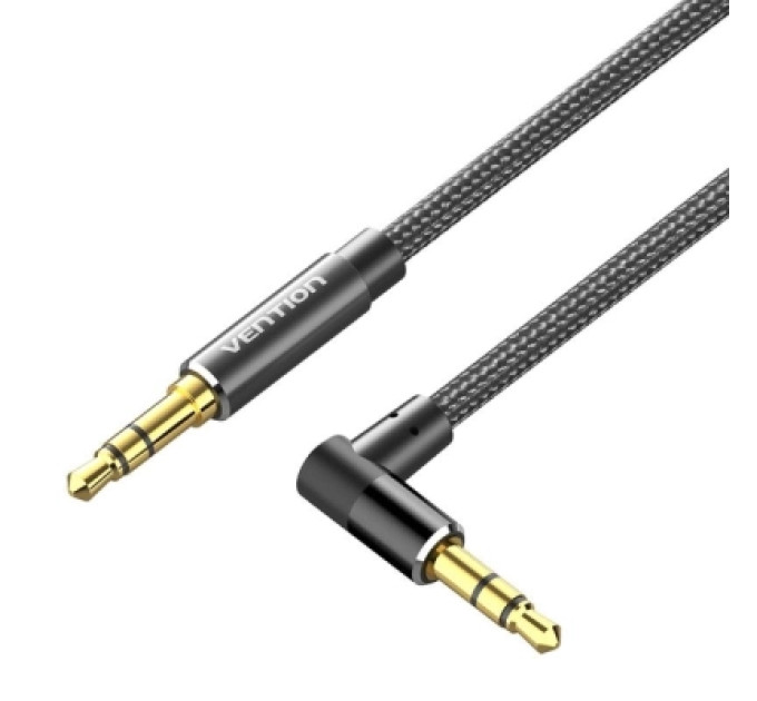 Vention Кабель мультимедійний Cotton Braided 3.5mm Male to Male Right Angle Audio Cable 1M Black Aluminum Alloy Type VENTION (BAZBF)