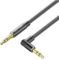 Кабель мультимедійний Cotton Braided 3.5mm Male to Male Right Angle Audio Cable 1M Black Aluminum Alloy Type VENTION (BAZBF)