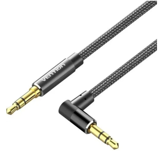 Vention Кабель мультимедійний Cotton Braided 3.5mm Male to Male Right Angle Audio Cable 1M Black Aluminum Alloy Type VENTION (BAZBF)