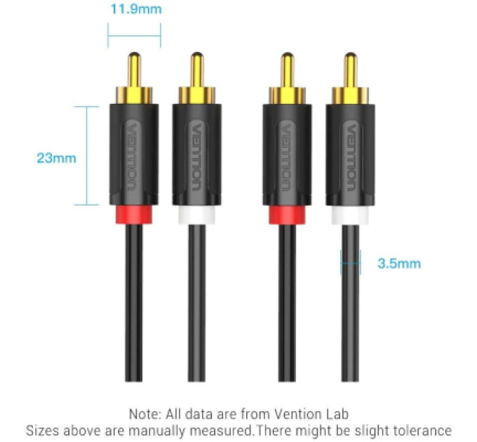 Vention Кабель мультимедійний 2-Male to 2-Male RCA Cable 1.5M Black VENTION (BCMBG)