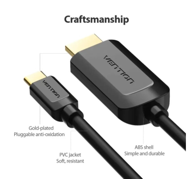 Vention Кабель мультимедійний Type-C to HDMI Cable 1.5M Black VENTION (CGUBG)