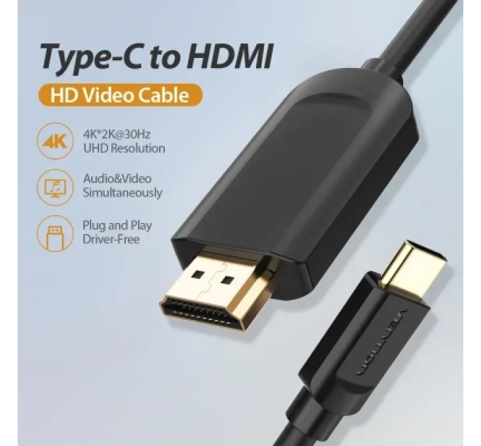 Vention Кабель мультимедійний Type-C to HDMI Cable 1.5M Black VENTION (CGUBG)