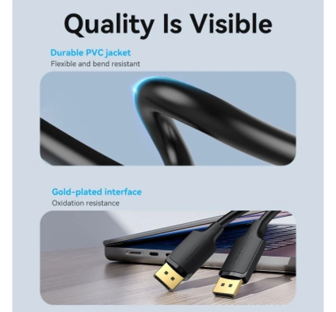 Vention Кабель мультимедійний DisplayPort Male to Male 4K HD Cable 1M Black VENTION (HAKBF)