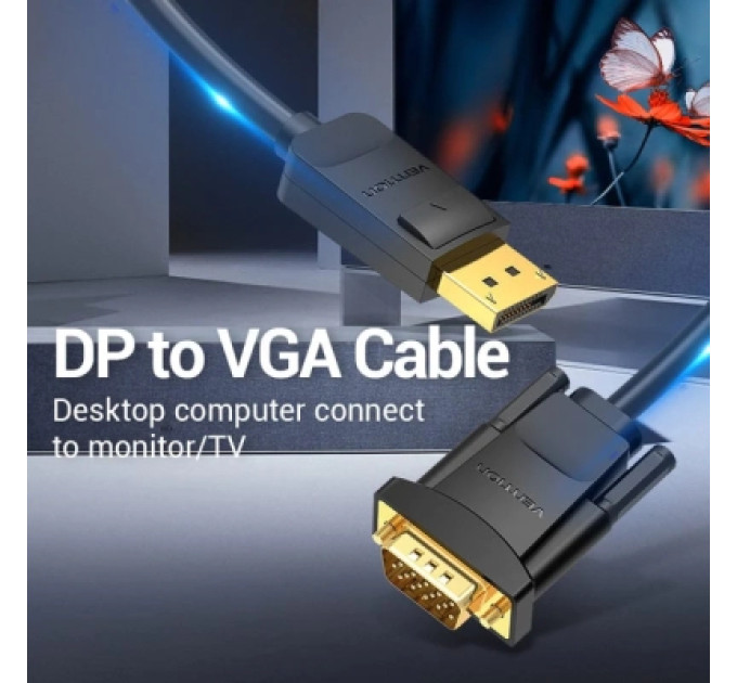 Vention Кабель мультимедійний DP to VGA Cable 1.5M Black VENTION (HBLBG)