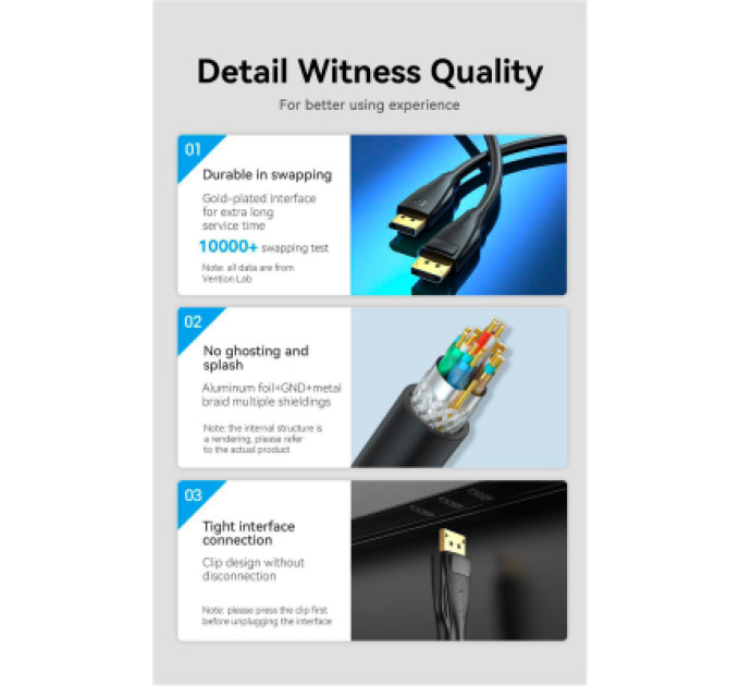Vention Кабель мультимедійний DP 1.4 Male to Male HD Cable 8K 1.5M Black VENTION (HCDBG)