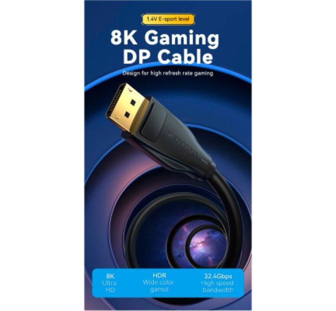 Vention Кабель мультимедійний DP 1.4 Male to Male HD Cable 8K 1.5M Black VENTION (HCDBG)
