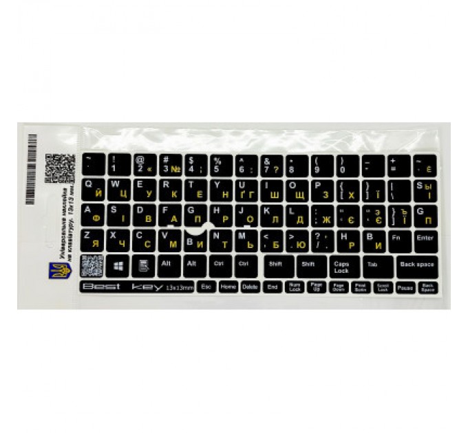 BestKey Наклейка на клавіатуру BestKey непрозора чорна, 76, жовтий (BKU13YEL/012)