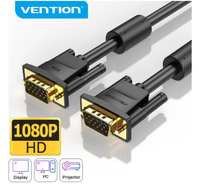 Vention Кабель мультимедійний VGA(3+6) Male to Male Cable with ferrite cores 10M Black VENTION (DAEBL)
