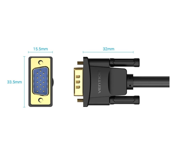 Vention Кабель мультимедійний VGA(3+6) Male to Male Cable with ferrite cores 10M Black VENTION (DAEBL)