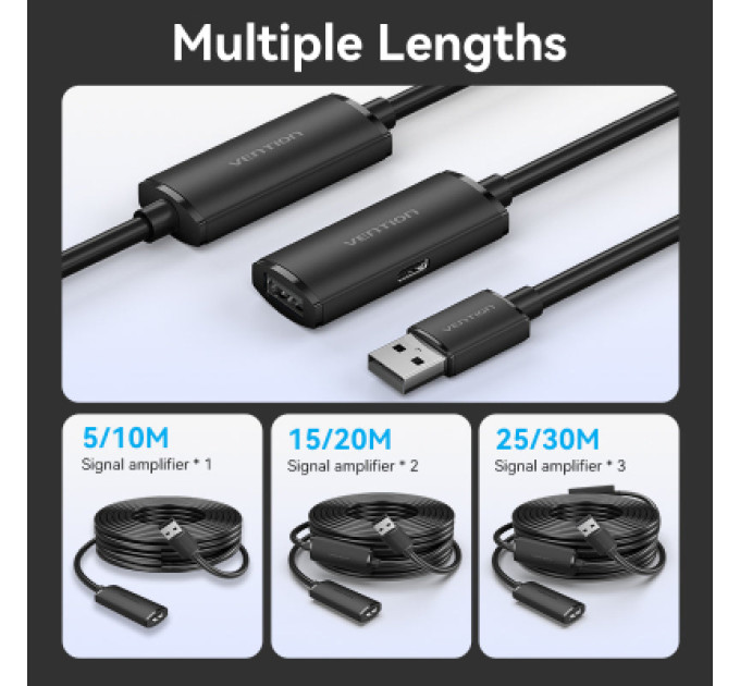 Vention Дата кабель USB 2.0 Type-A Male to Type-A Female Active Extension Cable 15M Black VENTION (CBKBN)