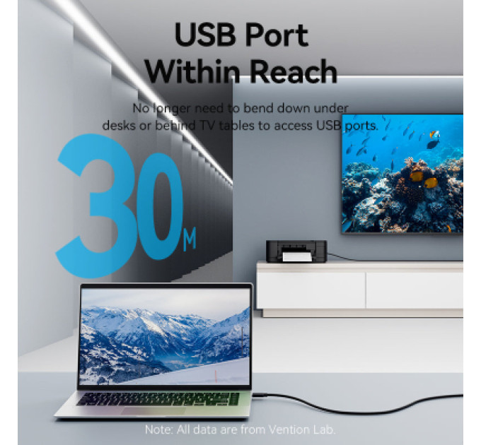 Vention Дата кабель USB 2.0 Type-A Male to Type-A Female Active Extension Cable 25M Black VENTION (CBKBS)