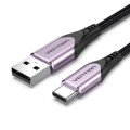 Vention Дата кабель Cotton Braided USB 2.0 A Male to C Male 3A Cable Purple 1.5M Aluminum Alloy Type VENTION (CODVG)