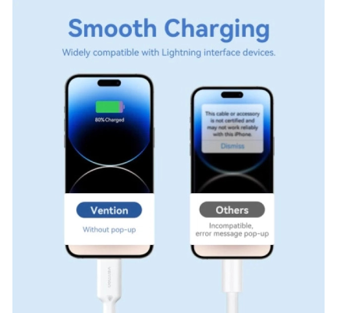 Vention Дата кабель USB 2.0 Type-A Male to Lightning Male 2.4A Cable 1M Black PVC Type VENTION (LAMBF)