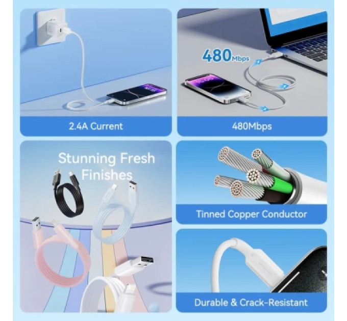 Vention Дата кабель USB 2.0 Type-A Male to Lightning Male 2.4A Cable 1M Black PVC Type VENTION (LAMBF)