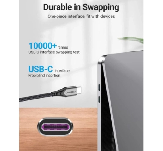 Vention Дата кабель USB 2.0 C Male to C Male 5A Cable Gray 2M Aluminum Alloy Type VENTION (TAEHH)