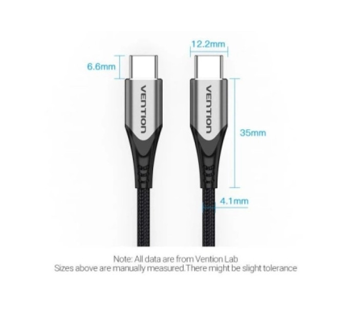 Vention Дата кабель USB 2.0 C Male to C Male 5A Cable Gray 2M Aluminum Alloy Type VENTION (TAEHH)
