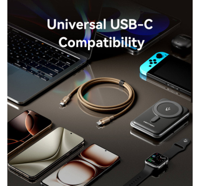 Vention Дата кабель USB 2.0 Type-C Male to Type-C Male 3A Cable 1M Gold Aluminum Alloy Type VENTION (TRDJF)