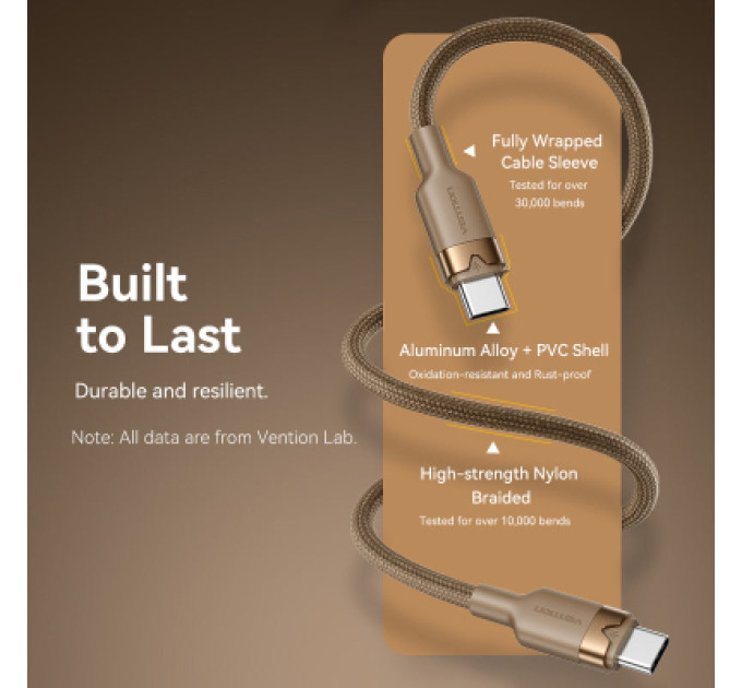 Vention Дата кабель USB 2.0 Type-C Male to Type-C Male 3A Cable 1M Gold Aluminum Alloy Type VENTION (TRDJF)