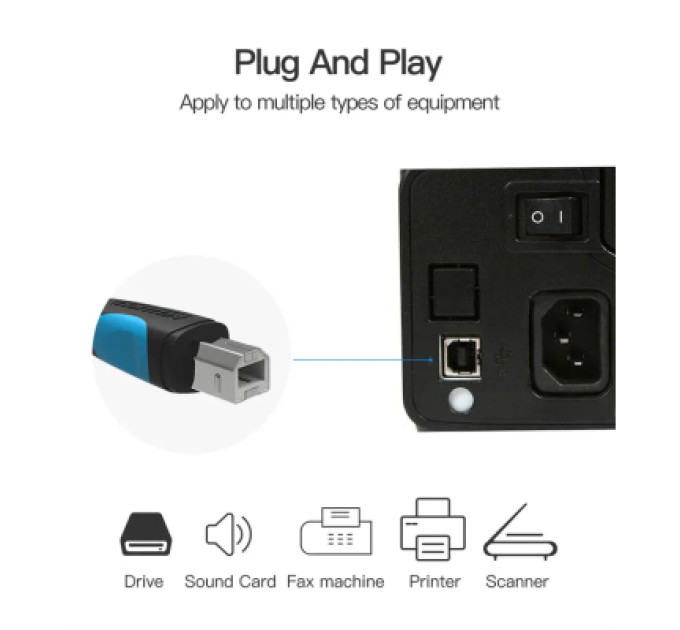 Vention Дата кабель USB2.0 A Male to B Male Print Cable 1M Black VENTION (VAS-A16-B100)