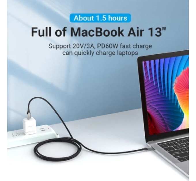 Vention Дата кабель USB 2.0 C Male to C Male Cable 2M Gray Aluminum Alloy Type VENTION (TADHH)
