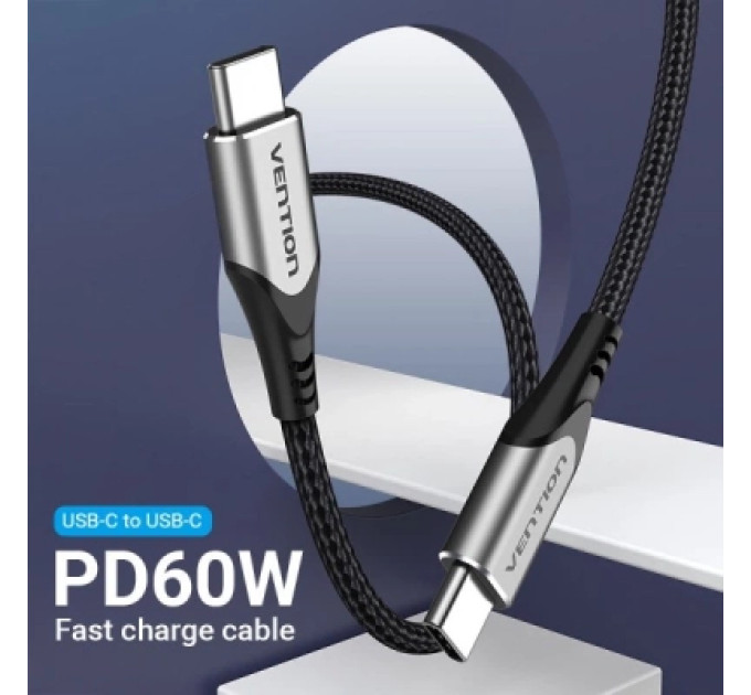 Vention Дата кабель USB 2.0 C Male to C Male Cable 2M Gray Aluminum Alloy Type VENTION (TADHH)