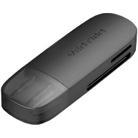 Зчитувач флеш-карт 2-in-1 USB 3.0 A Card Reader(SD+TF) Black Dual Drive Letter VENTION (CLGB0)