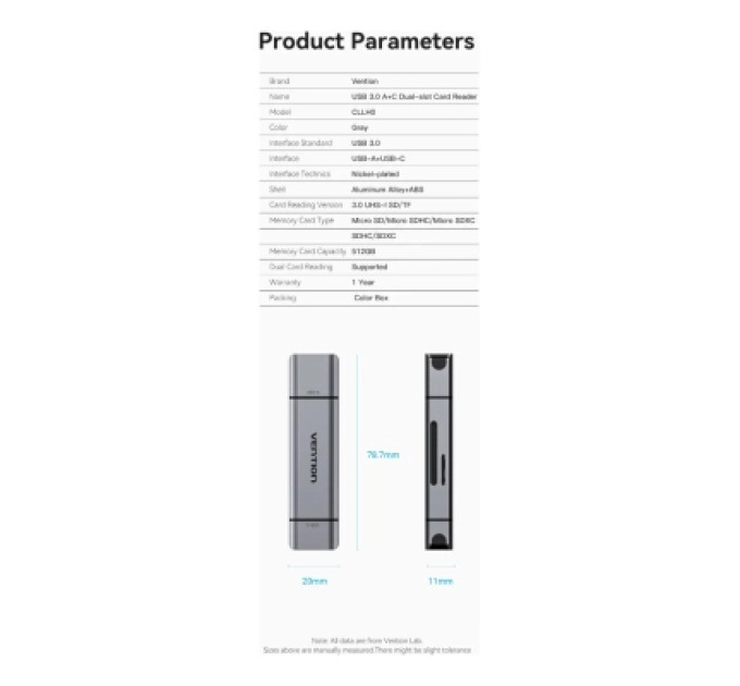 Vention Зчитувач флеш-карт 2-in-1 USB 3.0 A+C Card Reader(SD+TF) Gray Dual Drive Letter Aluminum Alloy Type VENTION (CLLH0)