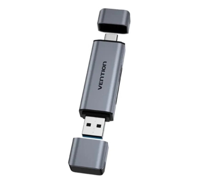 Vention Зчитувач флеш-карт 2-in-1 USB 3.0 A+C Card Reader(SD+TF) Gray Dual Drive Letter Aluminum Alloy Type VENTION (CLLH0)