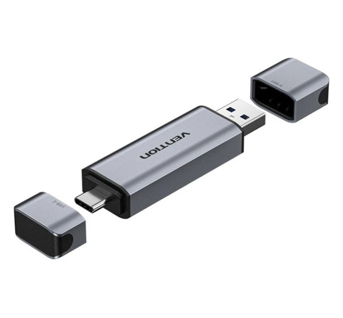 Vention Зчитувач флеш-карт 2-in-1 USB 3.0 A+C Card Reader(SD+TF) Gray Dual Drive Letter Aluminum Alloy Type VENTION (CLLH0)