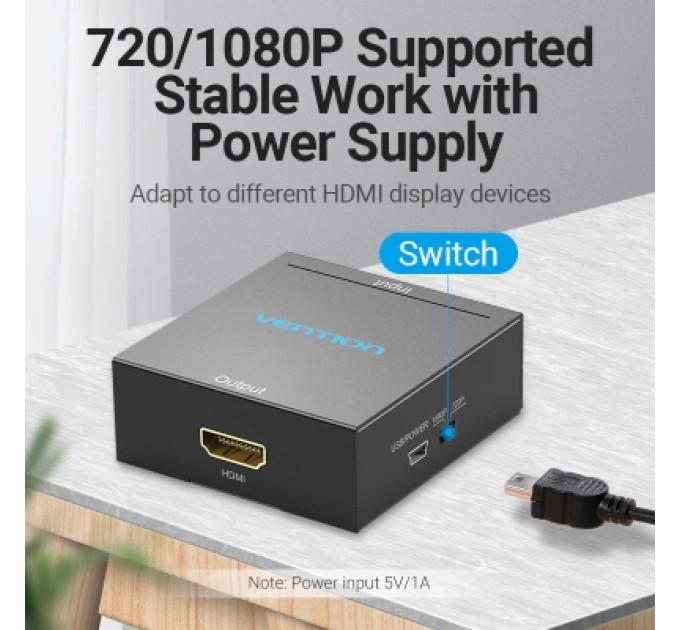 Vention Конвертор RCA to HDMI Converter Black Metal Type VENTION (AEFB0)