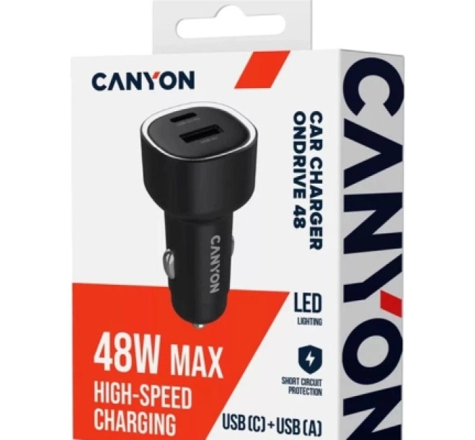 Canyon Зарядний пристрій Canyon 1xUSB + 1xUSB-C PD48W black (CNE-CCABR3AC)