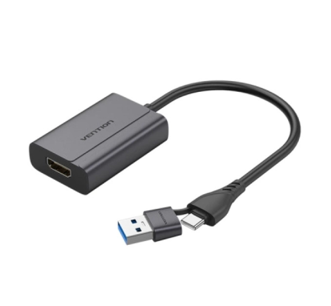 Vention Перехідник USB-C + USB-A to HDMI Adapter 0.15M Gray Aluminium Alloy Type VENTION (ACYHB)