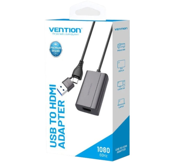 Vention Перехідник USB-C + USB-A to HDMI Adapter 0.15M Gray Aluminium Alloy Type VENTION (ACYHB)