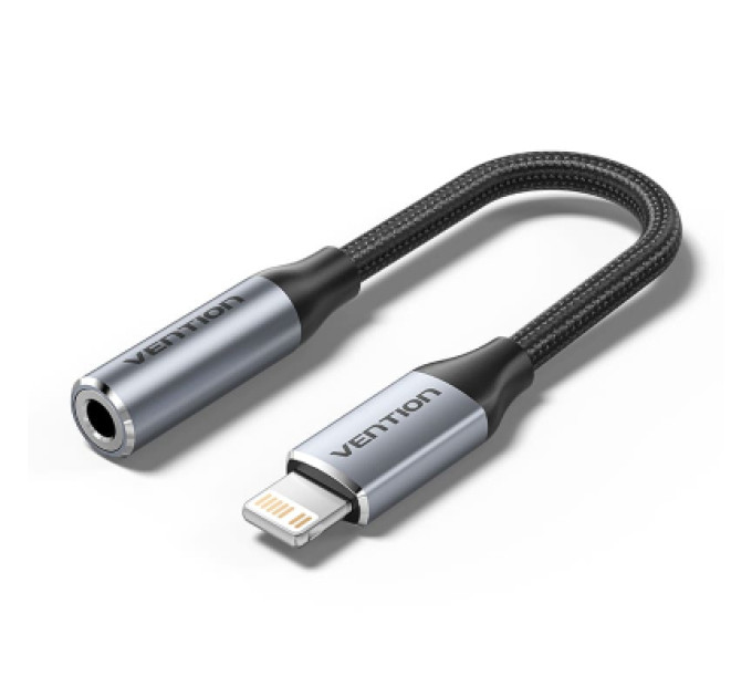 Vention Перехідник Cotton Braided Lightning Male to 3.5MM Earphone Jack Adapter 0.1M Gray Aluminum Alloy Type VENTION (BMBHA)