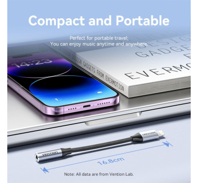 Vention Перехідник Cotton Braided Lightning Male to 3.5MM Earphone Jack Adapter 0.1M Gray Aluminum Alloy Type VENTION (BMBHA)