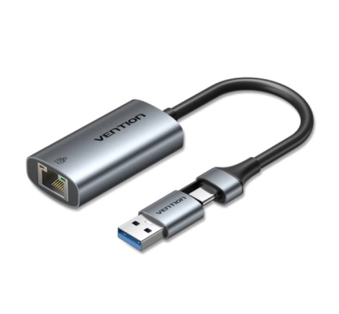 Vention Перехідник USB-C + USB-A to Gigabit Ethernet Adapter 0.15M Gray Aluminum Alloy Type VENTION (CFQHB)