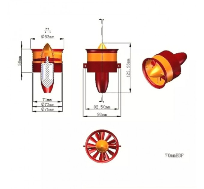 Двигун для дрона JP Hobby EDF Ducted Fan JP Hobby 70mm + 4-6S (7S*) Motor 2250Kv (CCW) (JPH-CCW)