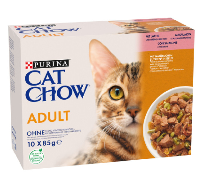 Purina Cat Chow Вологий корм для кішок Purina Cat Chow Adult з лососем і зеленою квасолею 85 гх10 шт (7613036596039)