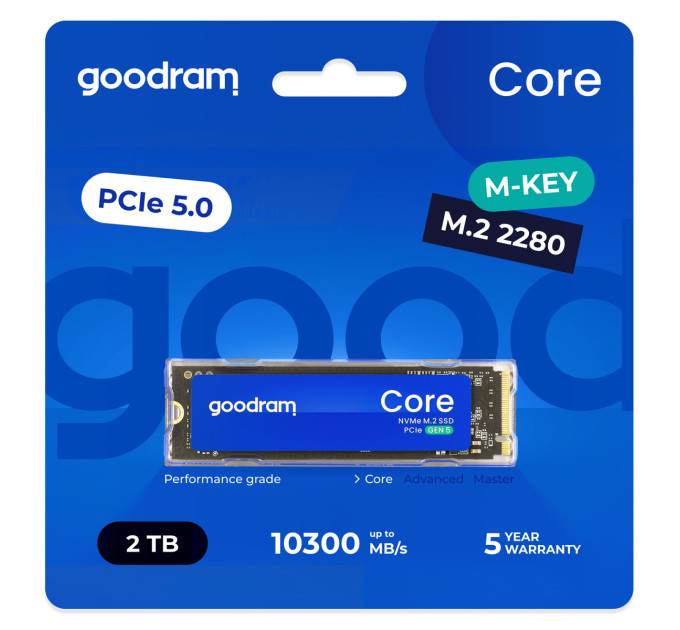 Goodram Накопичувач SSD 2TB Goodram Core M.2 2280 PCIe 5.0 x4 NVMe 3D NAND (SSDR-GRC01-2K0-80)