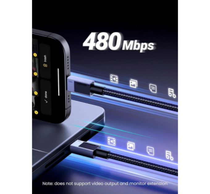 Ugreen Дата кабель USB-C to USB-C 3.0m 100W L512 gray UGREEN (45065)