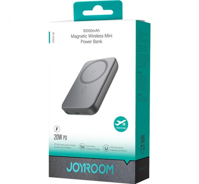 Універсальна мобільна батарея Joyroom Magnetic Wireless JR-W020 10000mAh 20W Black (6941237118455)