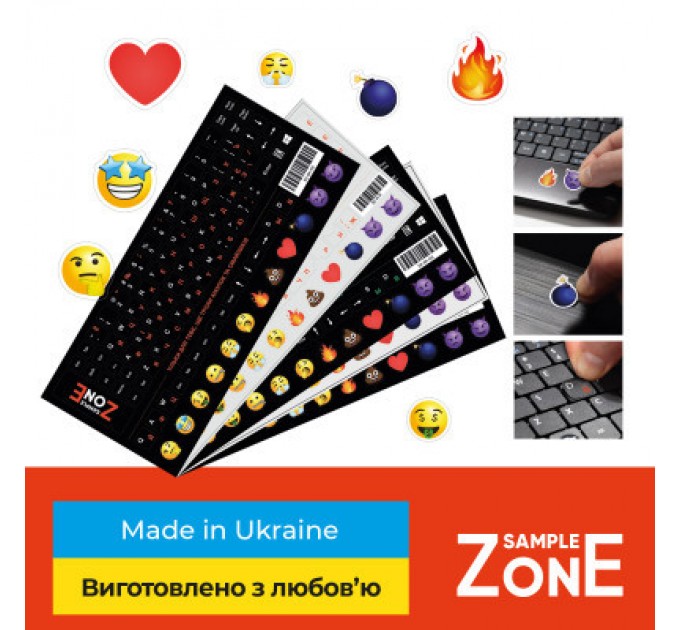 SampleZone Наклейка на клавіатуру SampleZone непрозора чорна, біло-синя (SZ-BK-BS)