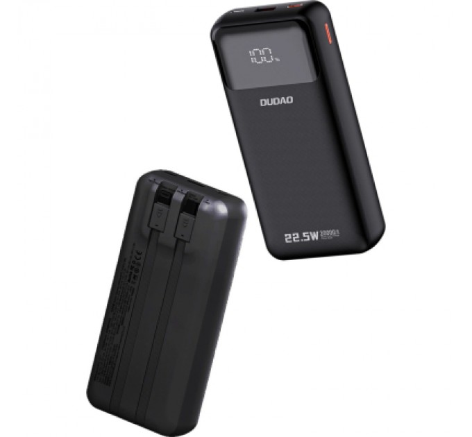 Батарея універсальна Dudao K15Pro 20000mAh PD/22.5W, QC, with built-in cables, Black (6977196682430)