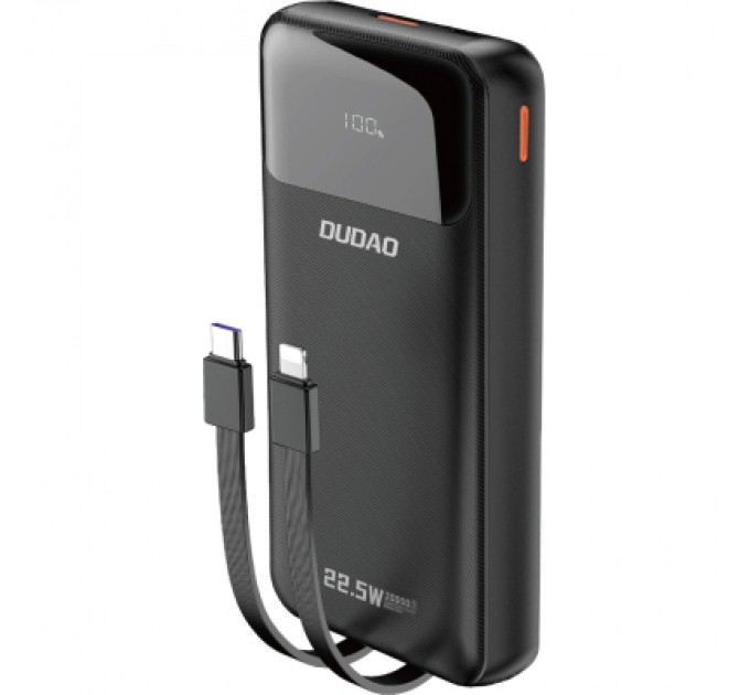 Батарея універсальна Dudao K15Pro 20000mAh PD/22.5W, QC, with built-in cables, Black (6977196682430)