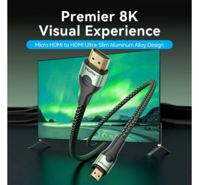 Кабель мультимедійний HDMI M to HDMI micro M 2.1m V2.0 8K 60Hz green VENTION (AGKGH)