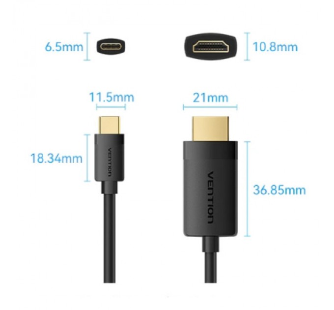Кабель мультимедійний USB-C to HDMI M 2.0m 4K 60Hz black VENTION (CRIBH)