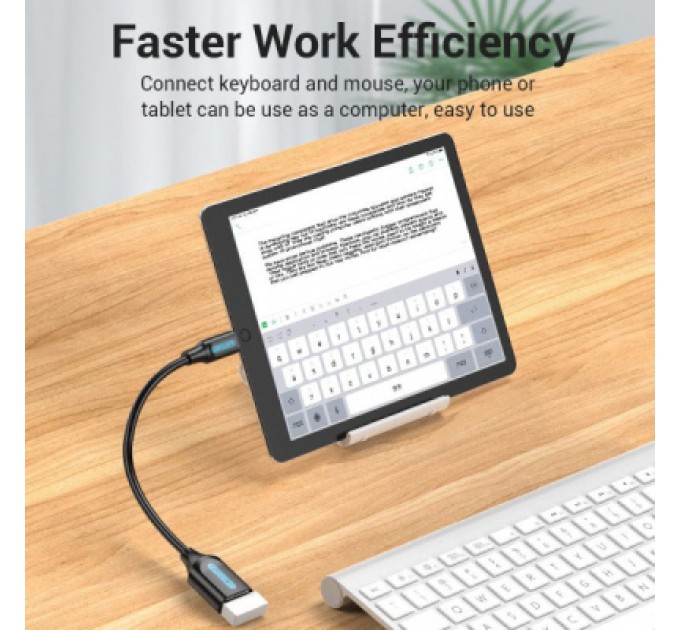 Перехідник OTG USB 2.0 AF to USB-C 0.15m black VENTION (CCSBB)