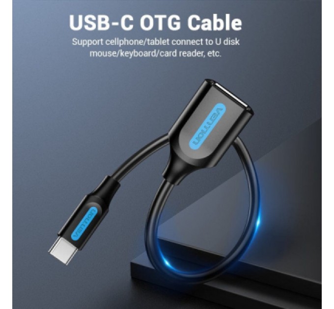 Перехідник OTG USB 2.0 AF to USB-C 0.15m black VENTION (CCSBB)