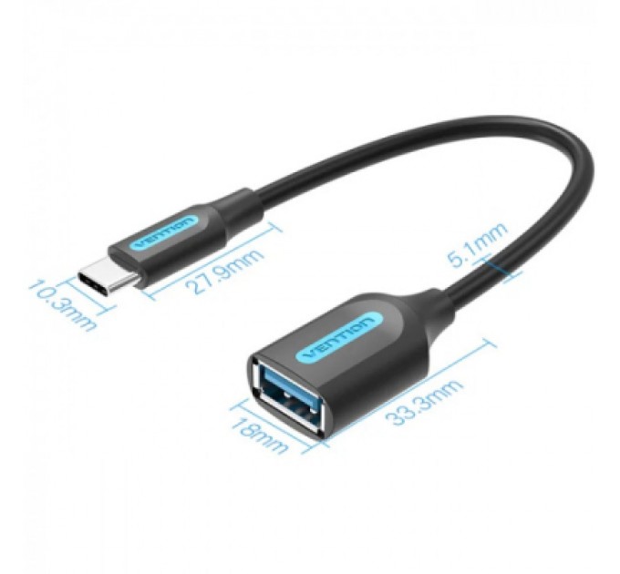 Перехідник OTG USB 3.1 AF to USB-C 0.15m black VENTION (CCVBB)