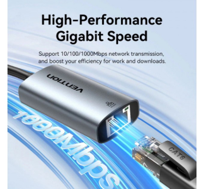 Перехідник USB-C to RJ45 Ethernet 1000Mbps gray VENTION (CFQHB)